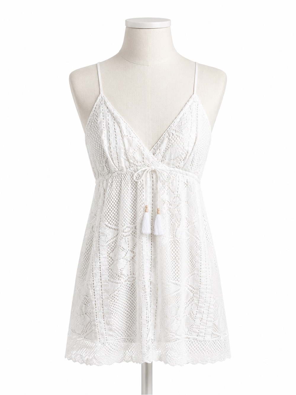 Roxy White Crochet Knit Halter Cover-Up Dress Size L
